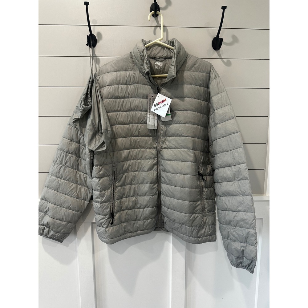 32 Degrees Heat Mens Ultra Light Down Packable Puffer Jacket Grey 650 Fill NEW